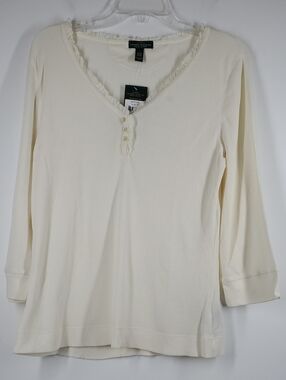 LRL Lauren Jeans Co Ralph Lauren Ivory Thermal Henley Top L NWT Soft